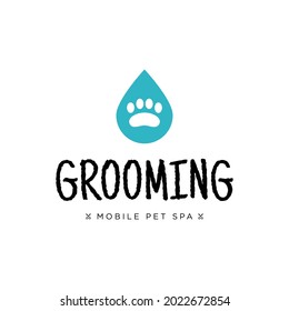 Clean Pet Vector Logo. It's a silhouette of the dog or cat paw with water drop. This image good for pet washing, pet care, and others that related with pet or dog services.