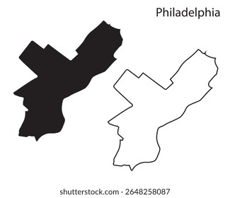 Clean Philadelphia map silhouette vector. Simple black city outline of USA, perfect for infographics, print, and digital design projects