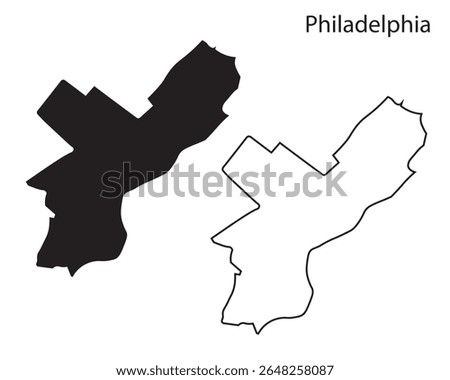 Clean Philadelphia map silhouette vector. Simple black city outline of USA, perfect for infographics, print, and digital design projects