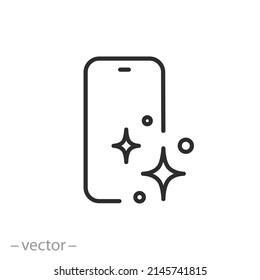 clean phone glass icon, sanitize smartphone, disinfect device, thin line symbol on white background - editable stroke vector illustration