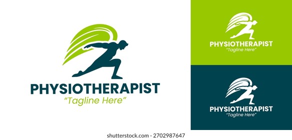 Clean physiotherapist symbol showing dynamic body silhouette for fitness recovery branding.