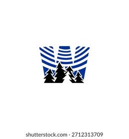 A clean pine forest silhouette blended with a bold alphabet background. Ideal for nature brands, outdoor adventure logos, camping identity, and minimalist eco-themed monograms.