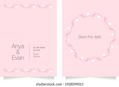 Clean pink invitation with florar vintage ornament