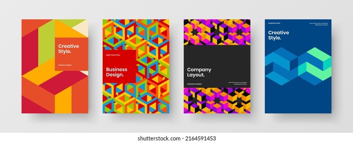 Clean placard A4 design vector template bundle. Multicolored geometric hexagons leaflet concept collection.