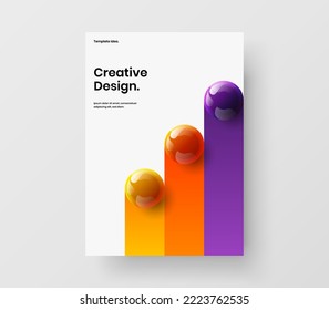 Clean placard A4 design vector illustration. Multicolored realistic spheres poster concept.