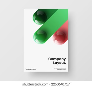 Clean placard vector design concept. Unique realistic spheres corporate cover layout.