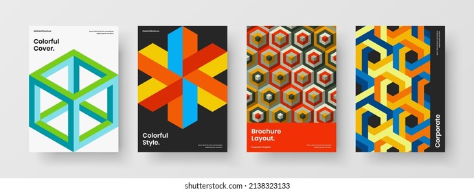 Clean placard vector design layout bundle. Creative geometric pattern company cover template set.