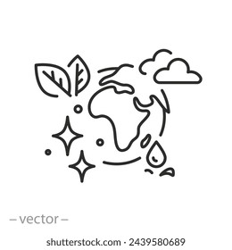 icono de planeta tierra limpio, curso de medio ambiente verde, protección de la naturaleza global, ecología del mundo limpio futuro, símbolo de línea delgada - ilustración vectorial de trazo editable