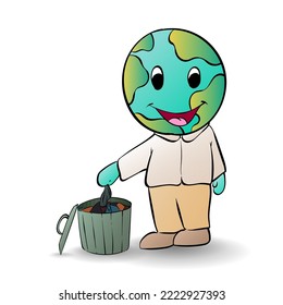 Clean planet. Ecological disaster. World Earth day.  Hand drawn cartoon style work. Vector illustration.