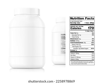 Clean plastic bottle mockup. Front and rear view with sample text. Vector illustration isolated on white background. Perfect for sport, medical, cosmetic, pharmacy products. EPS10.	