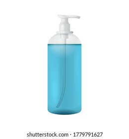 Clean plastic bottle template with dispenser for liquid soap, shampoo, shower gel, lotion, body milk. Ready for your design. Packaging collection.. Vector illustration