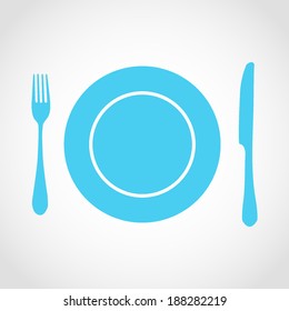 Clean Plate with Knife and Fork Icon Isolated on White Background