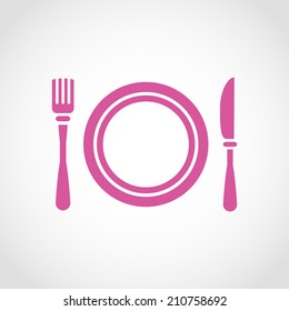 Clean Plate with Knife and Fork Icon Isolated on White Background