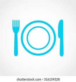 Clean Plate with Knife and Fork Icon Isolated on White Background