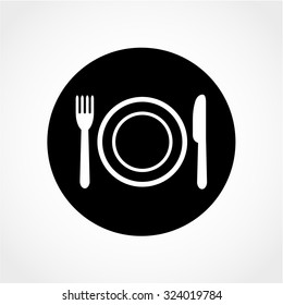 Clean Plate with Knife and Fork Icon Isolated on White Background