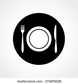 Clean Plate with Knife and Fork Icon Isolated on White Background
