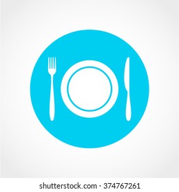 Clean Plate with Knife and Fork Icon Isolated on White Background