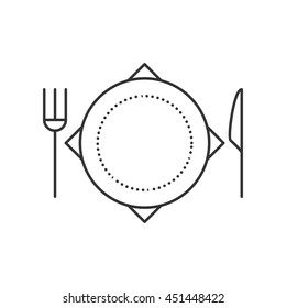 Clean Plate with Knife and Fork thin line vector illustration