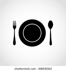 Clean Plate with Spoon and Fork Icon Isolated on White Background
