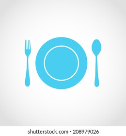 Clean Plate with Spoon and Fork Icon Isolated on White Background