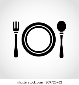 Clean Plate with Spoon and Fork Icon Isolated on White Background