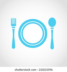 Clean Plate with Spoon and Fork Icon Isolated on White Background