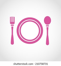 Clean Plate with Spoon and Fork Icon Isolated on White Background
