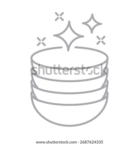 Clean plates linear icon isolated on transparent background. Outline dishware with shining stars. Simple line style ideal for dishwashing, hygiene, kitchen cleaning, household care. Editable stroke.
