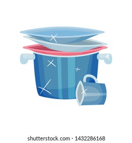 Clean plates in the pan. Vector illustration on white background.