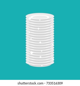 Clean Plates Stack Isolated. Fresh Dishes. Vector Illustration
