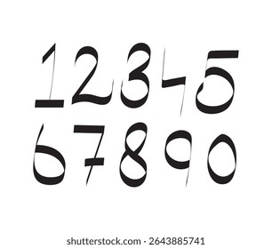  A clean, playful set of handwritten-style black numerals from 0 to 9 on a white background. Ideal for educational materials, design templates, posters, or digital projects.