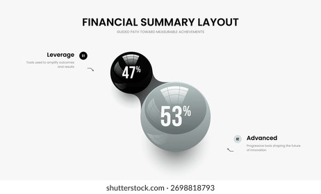Clean Portfolio 2 Step Diagram Slide Layout. Science Profile Two Option Infographic Frame Design. Creative Performance Presentation Template Vector Illustration.
