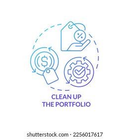 Clean up portfolio blue gradient concept icon. Affordable goods. Dealing with inflation in business abstract idea thin line illustration. Isolated outline drawing. Myriad Pro-Bold font used
