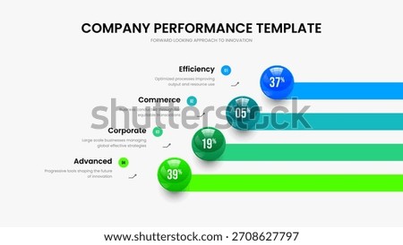 Clean Portfolio Four Step Graph Slideshow Design. Minimal Report Slide Template Vector Illustration. Educational Forecast 4 Element Chart Frame Layout.