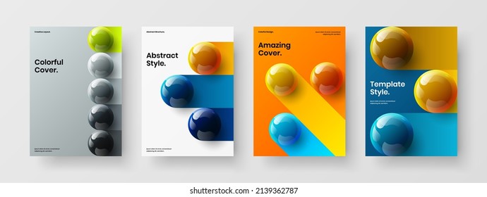 Clean postcard A4 vector design template bundle. Isolated 3D balls book cover concept set.
