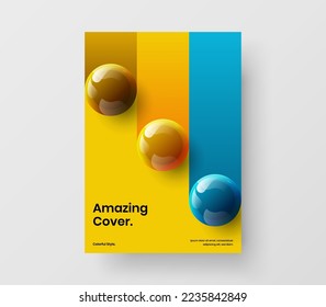 Clean postcard design vector layout. Geometric 3D spheres flyer illustration.