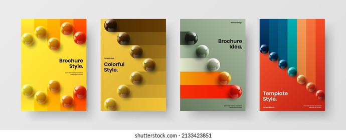 Clean poster A4 vector design template collection. Amazing realistic spheres company cover layout composition.