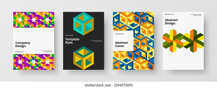 Clean poster design vector concept collection. Premium geometric hexagons postcard layout bundle.