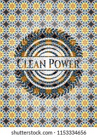 Clean Power arabic badge. Arabesque decoration.