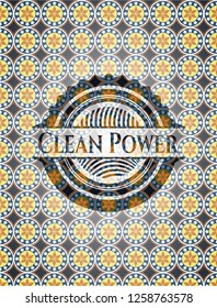 Clean Power arabic badge. Arabesque decoration.