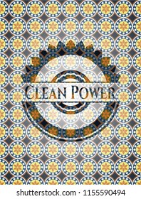 Clean Power arabic style badge. Arabesque decoration.