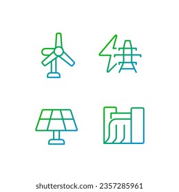 Conjunto de iconos de vector lineal con gradiente perfecto para la tecnología de generación de energía limpia. Industria energética sostenible. El símbolo de contorno delgado diseña el paquete. Colección de ilustraciones de esquema aisladas