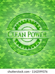 Clean Power green emblem with triangle mosaic background