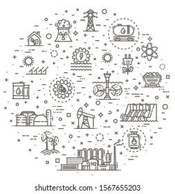 Clean power and Green energy thin line icons set