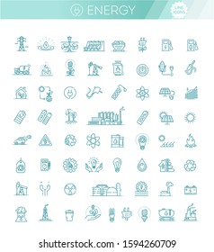 Clean power and Green energy thin line icons set
