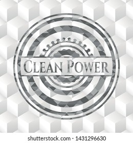 Clean Power grey emblem with cube white background