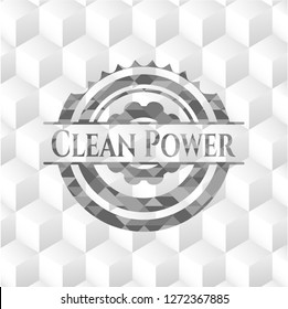 Clean Power grey emblem with geometric cube white background