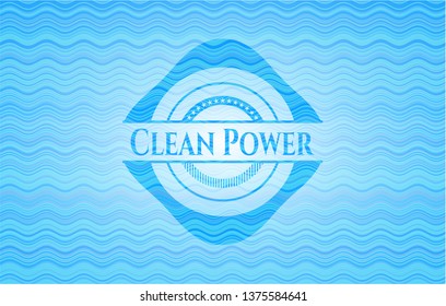 Clean Power light blue water wave badge background.