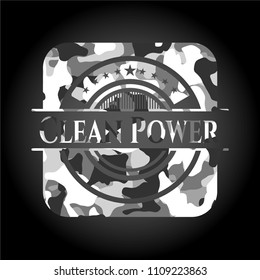  Clean Power on grey camouflaged texture