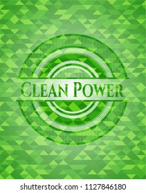 Clean Power realistic green emblem. Mosaic background